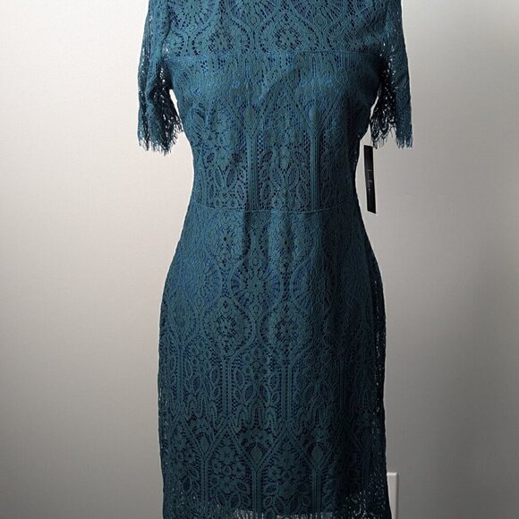 NWT Elegant Wedding Guest Lace Dress GreenShort Sleeve Dress -- Size M - Picture 11 of 12